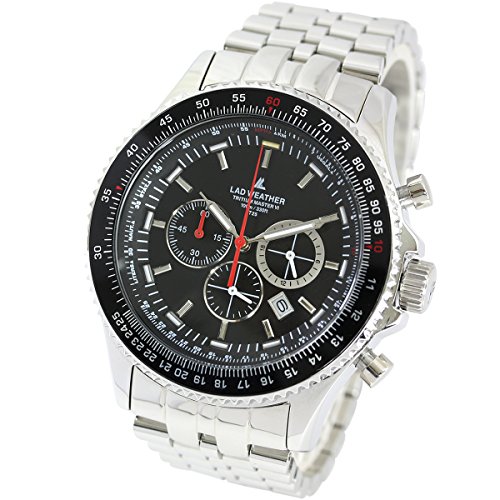 [ラドウェザー]メンズ腕時計 スイス製トリチウム クロノグラフ 100m防水 パイロットウォッチ (ブラック)